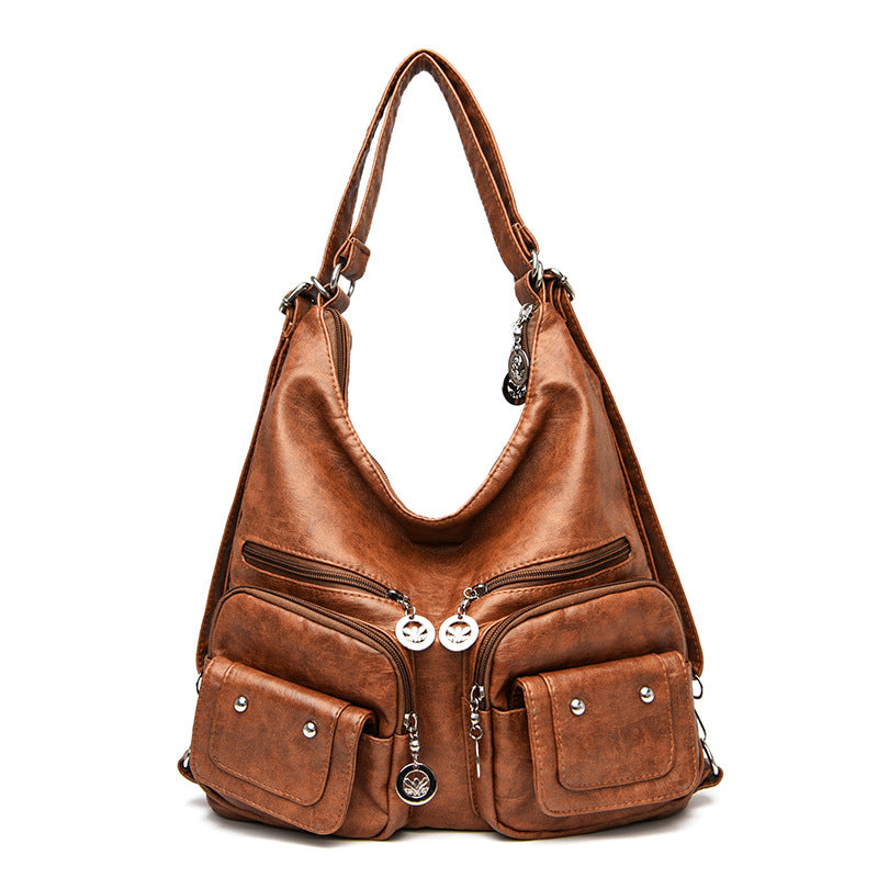 Women's Korean Style Fashionable Mature Soft Leather Shoulder Bags