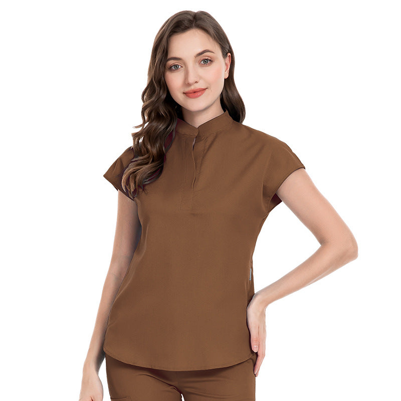 Color Medical Scrubbing Nursing Trousers Elastic Stand Collar Jogging Uniform