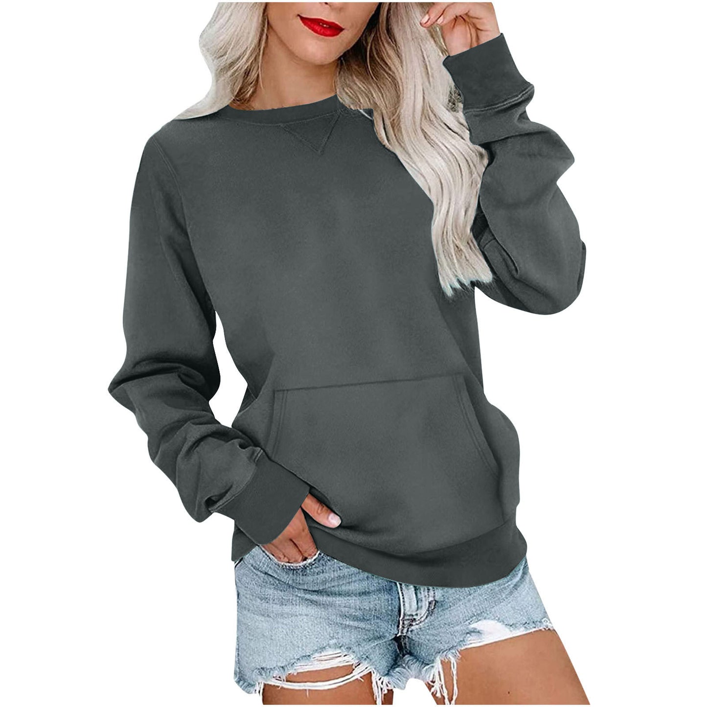 Women's Solid Color Round Neck Loose Long-sleeved Sweaters