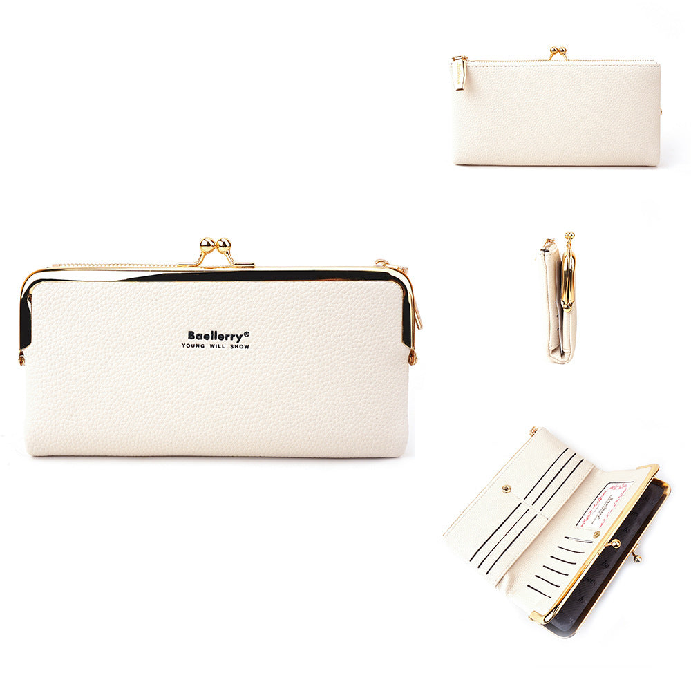 Women's Korean Style Lychee Pattern Large Capacity Multiple Ladies Wallet