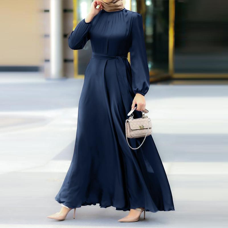 Lantern Cuff Round Neck Loose Waist Clothing