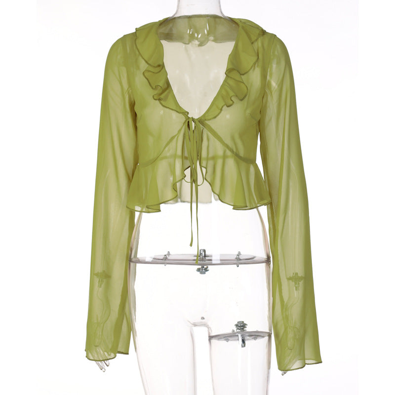 Women's Spring Popular Wood Ear Deep Long Blouses