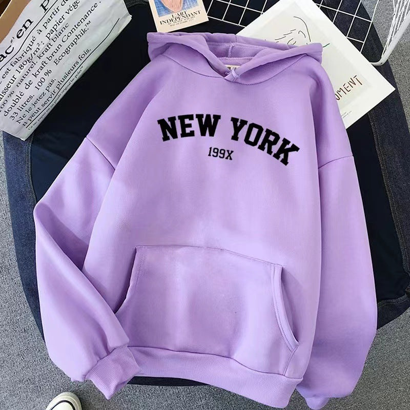 Stylish Fleece-lined Hoodie Unisex Wear Loose Sweaters