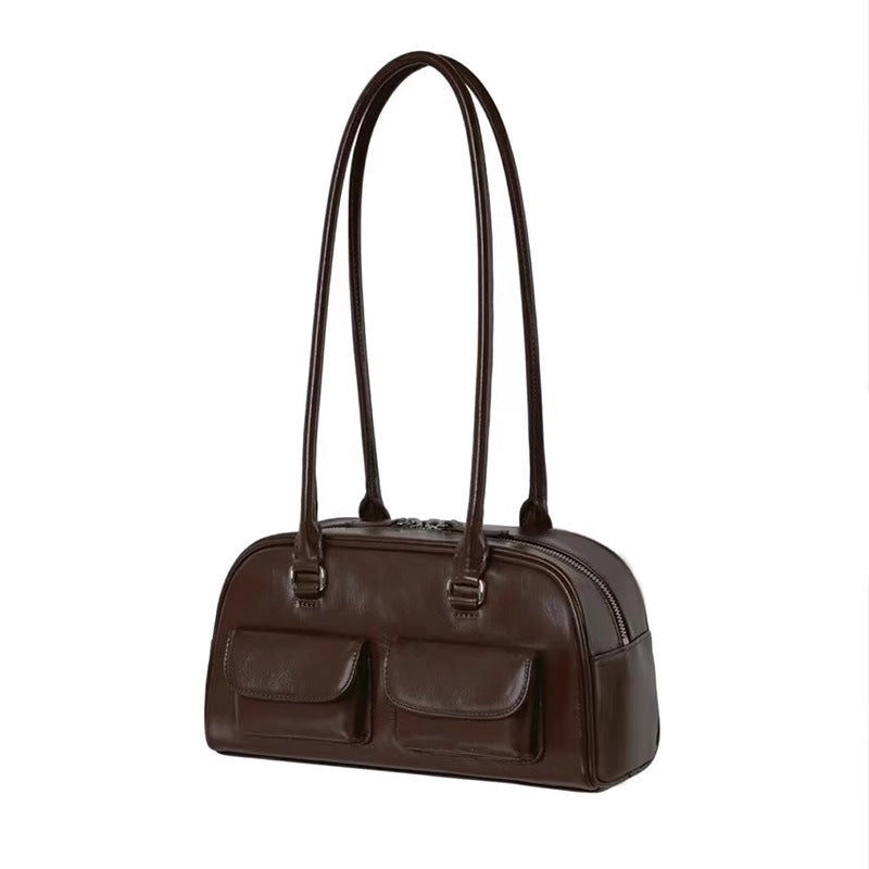 Women's Oil Wax Leather Large Capacity Bowling Shoulder Bags