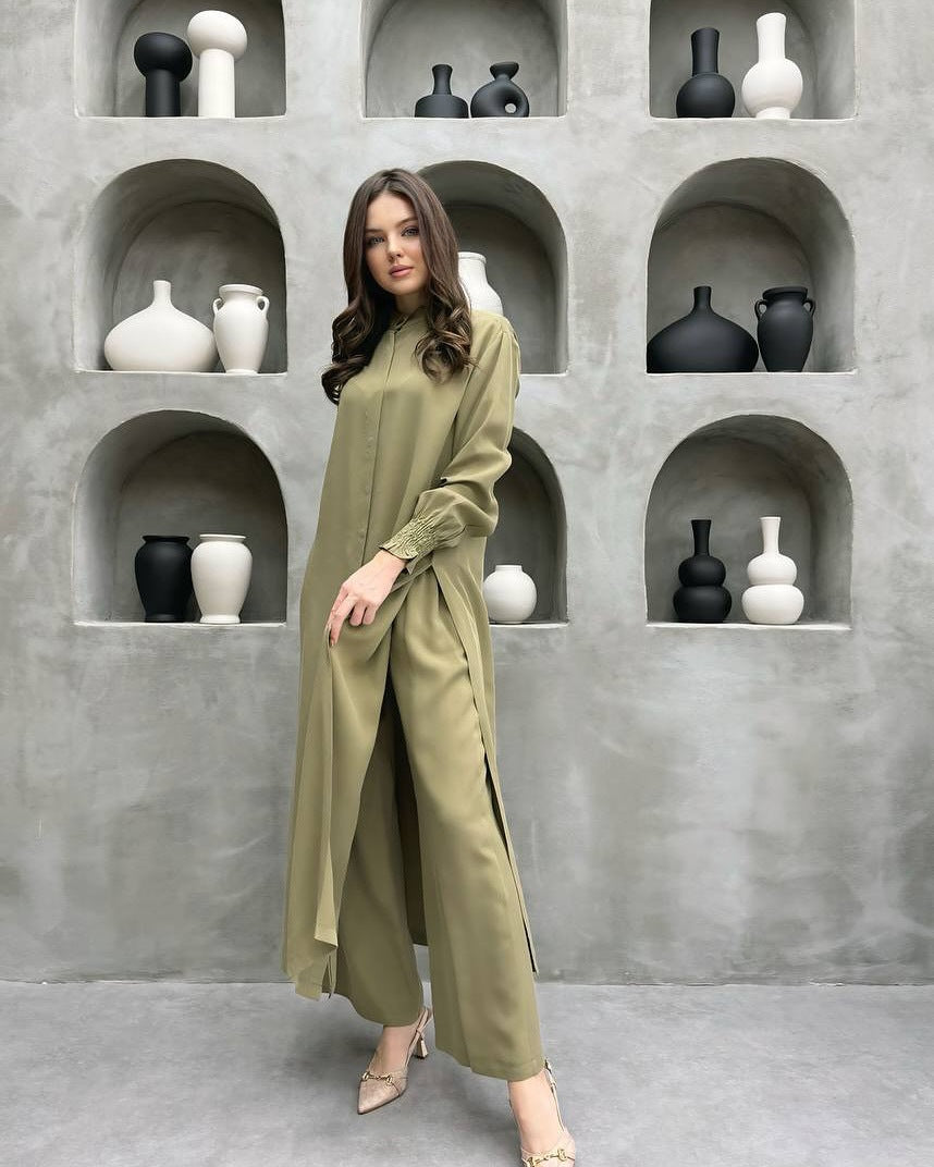 Women's Long Sleeve Split Stand Collar Shirt Suits