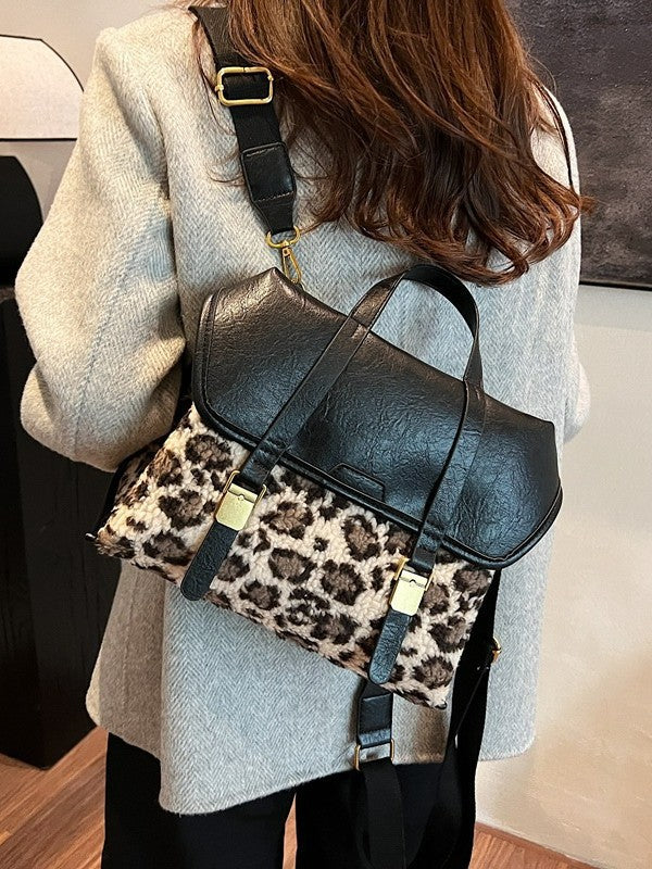 Women's Niche Leopard Print Furry Retro Backpacks
