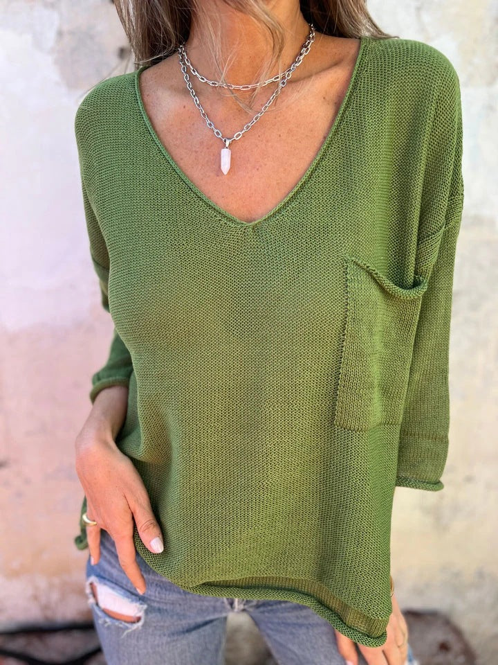 Pretty Long Sleeve Pocket Casual Knitted Knitwear