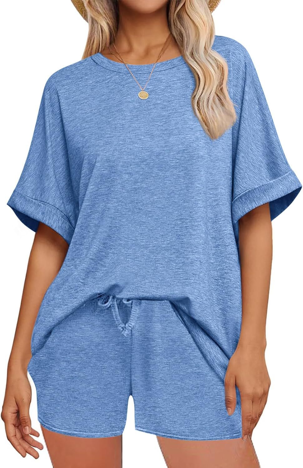 Summer Casual Batwing Sleeve T-shirt Drawstring Suits