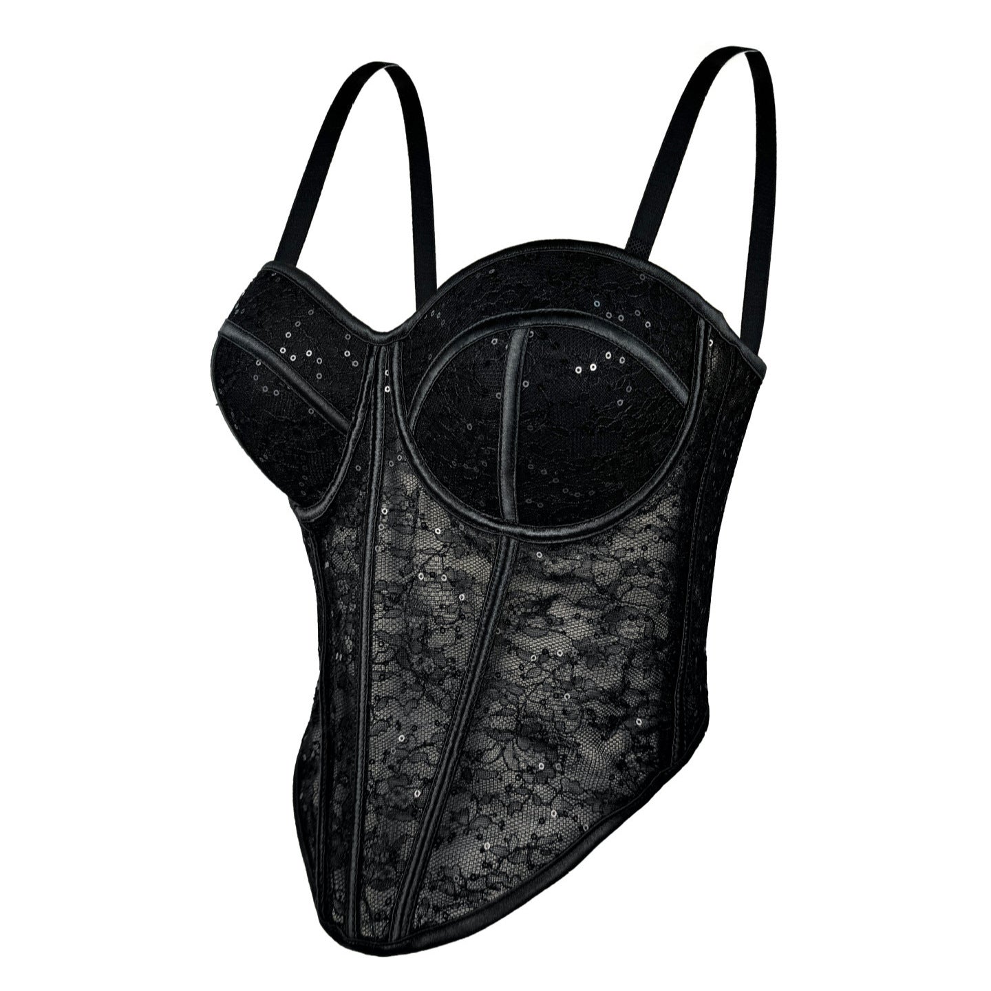 Mesh Low-cut Contrast Color Cinched Waist Breathable Body Tops