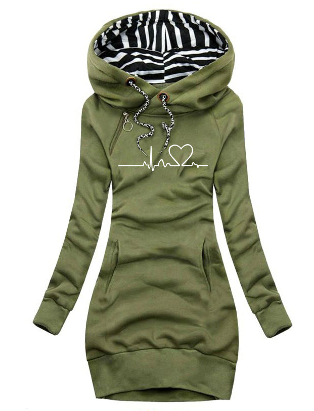 Women's Printed Mid-length Fashion Fashionmonger Slimming Hooded Sweaters