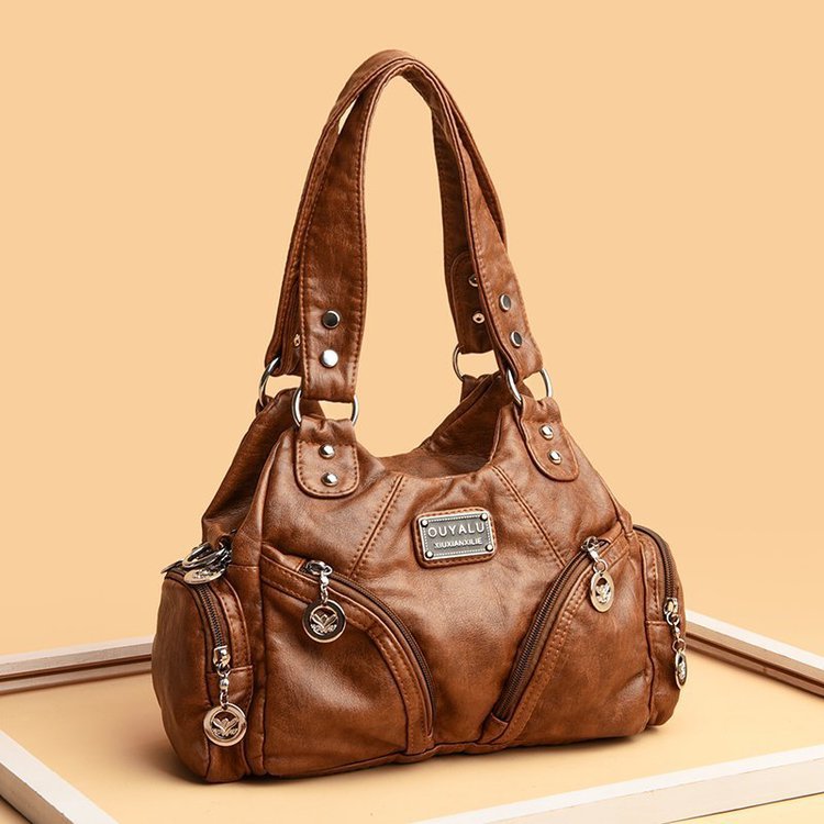 Women's Retro Soft Leather Motorcycle Trendy Quality Shoulder Bags