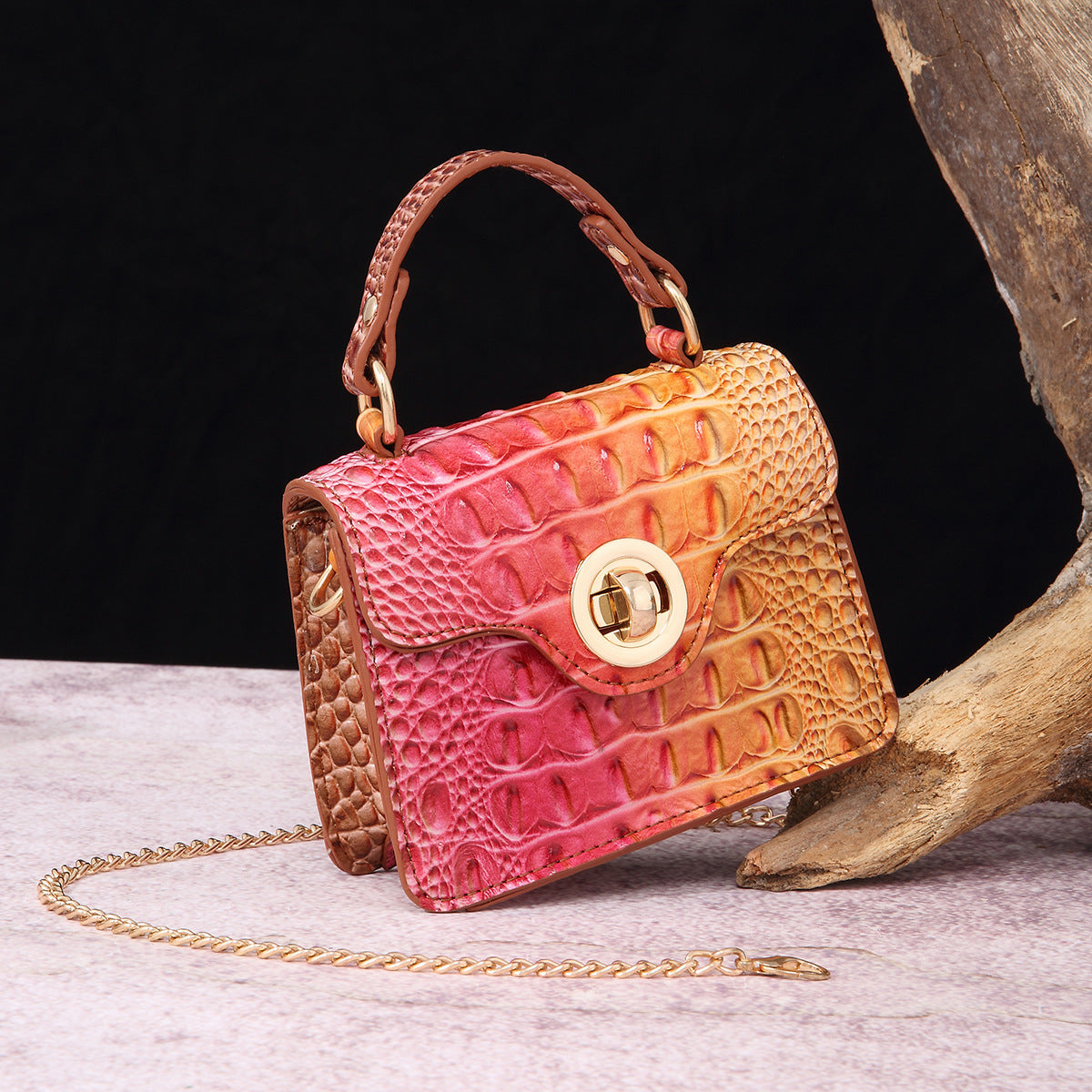 Women's Portable Retro Brahmin Crocodile Pattern Crossbody Bags