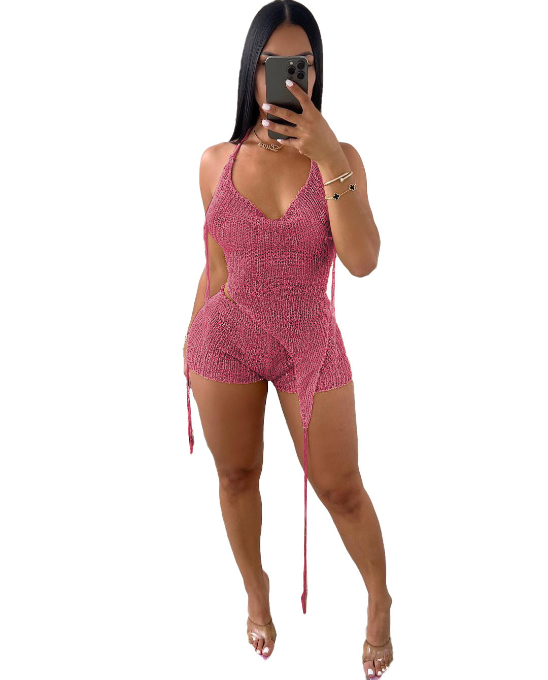 Women's Sexy Bodybuilding Cutout Sequined Three-piece Suits