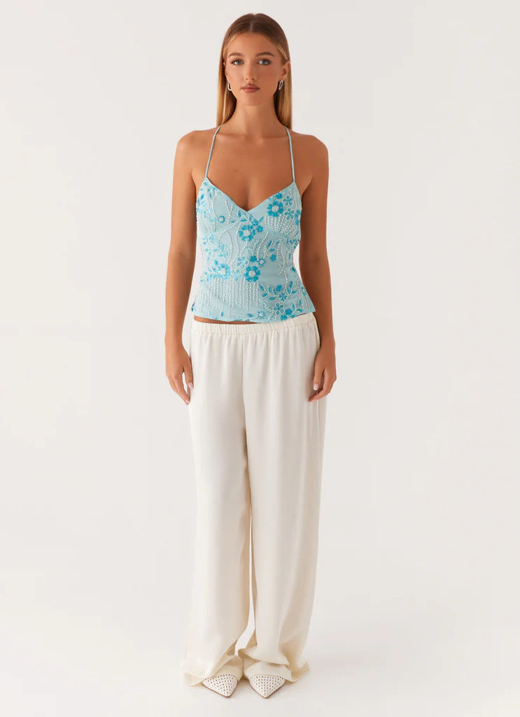 Women's Summer Embroidered Sequins Sexy Suspenders Hot Tops
