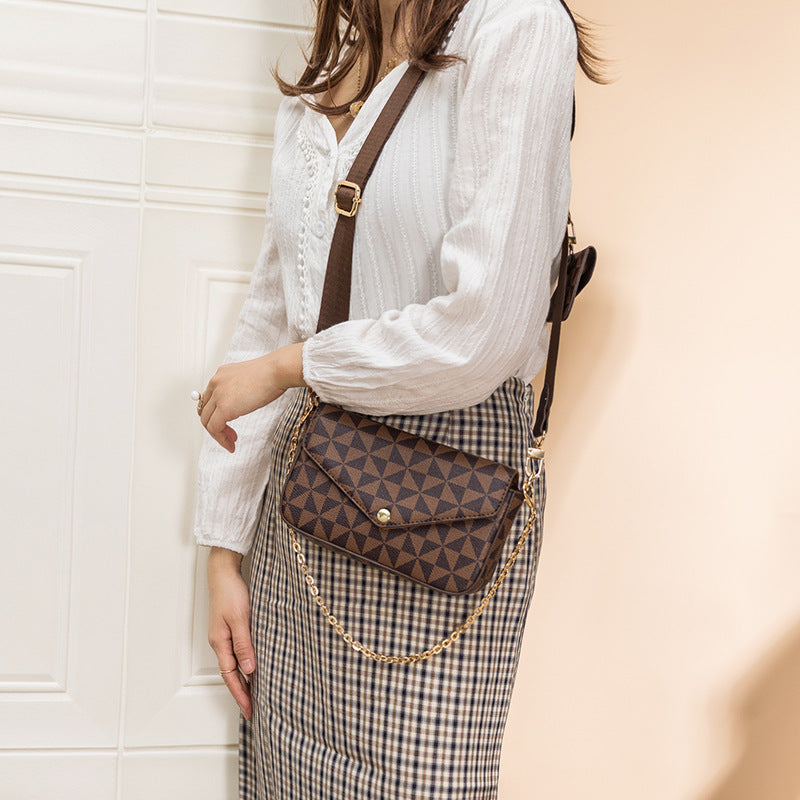 Women's Printed Plaid Chain Fashion Two-piece Crossbody Bags