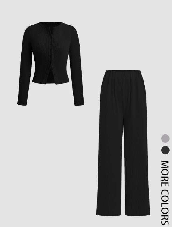 Casual Buttoned Long Sleeve Wide Leg Suits