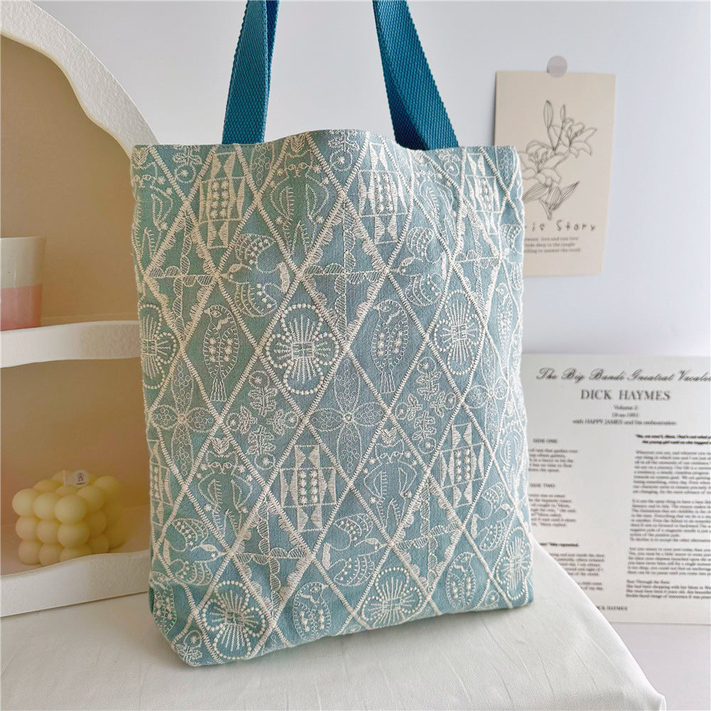 Women's Thick Material Embroidered Cotton Linen Fabric Shoulder Bags