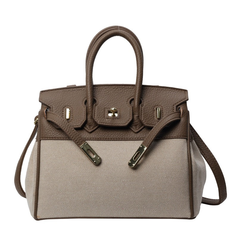Women's Trendy Canvas Fashionable Lychee Pattern Contrast Shoulder Bags