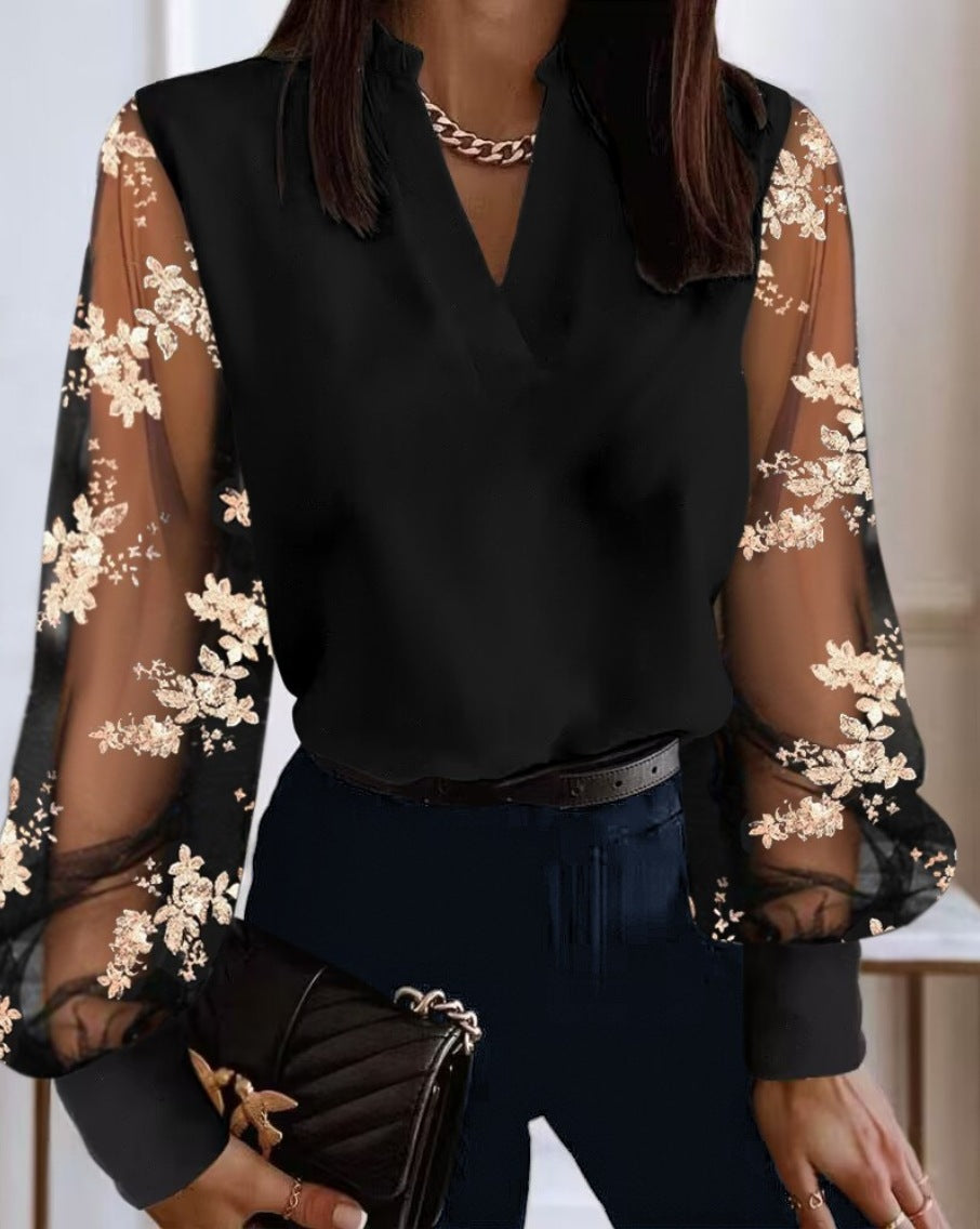 Women's Fashion Lace Long Sleeve Shirt Blouses