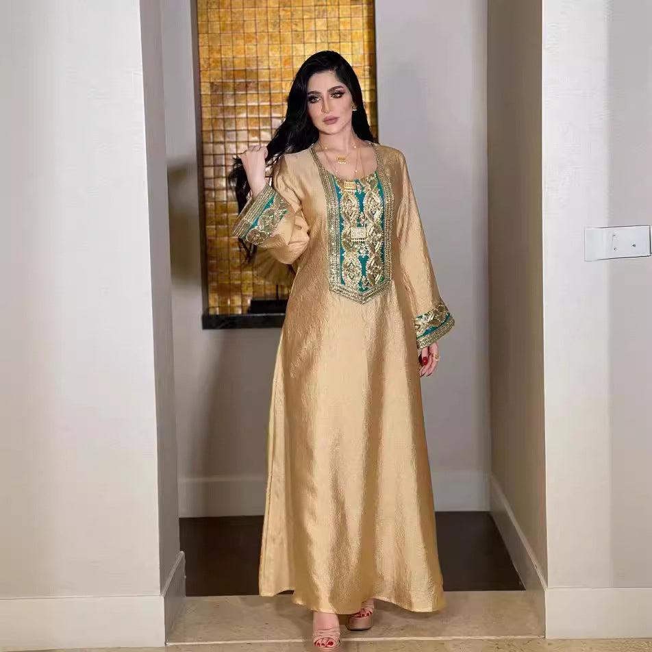 Women's Gold Sequined Gown Robe Arabic Elegant Clothing