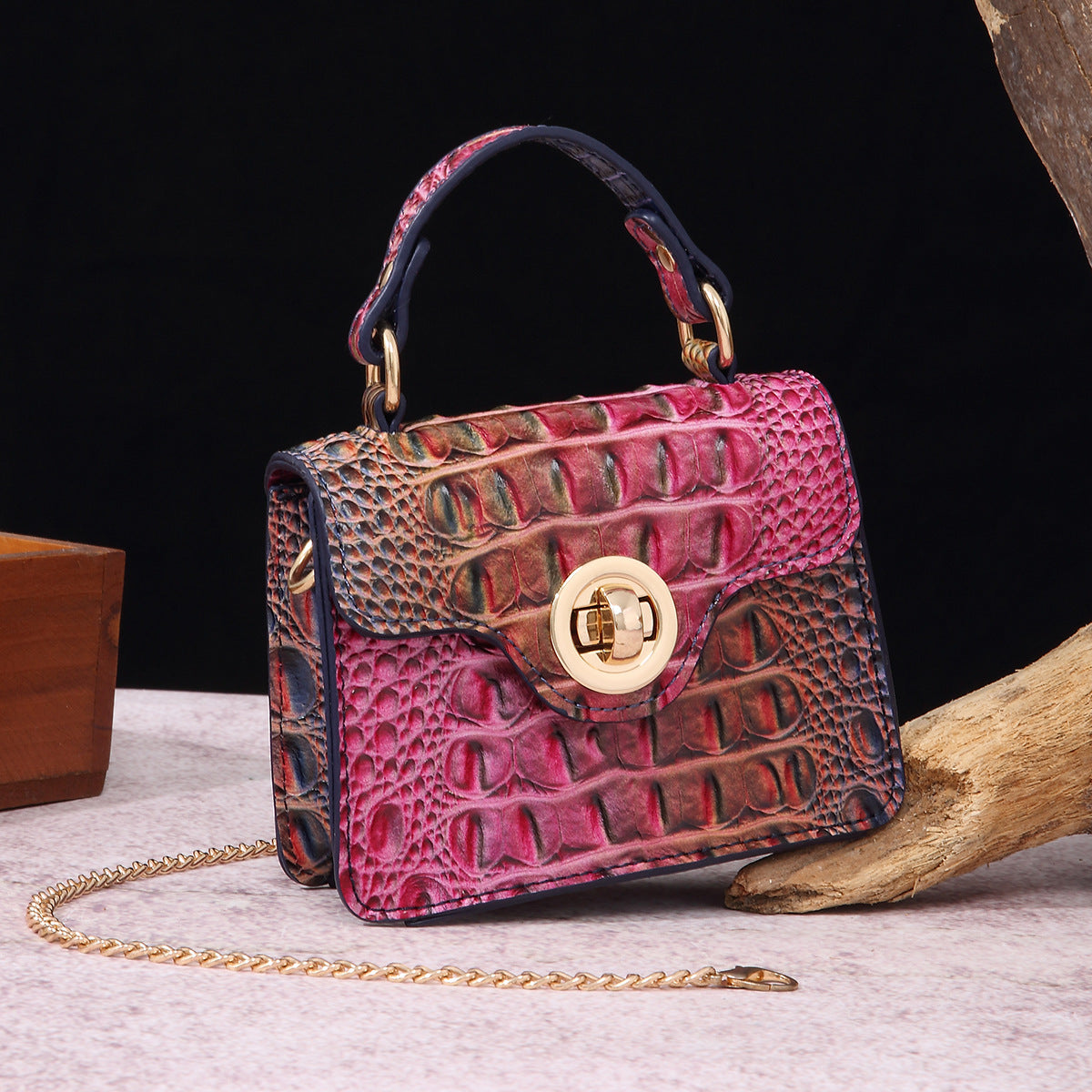 Women's Portable Retro Brahmin Crocodile Pattern Crossbody Bags