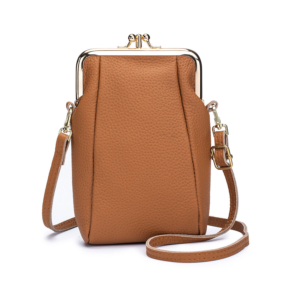 Women's Lychee Pattern Clip Simple Large Capacity Shoulder Bags