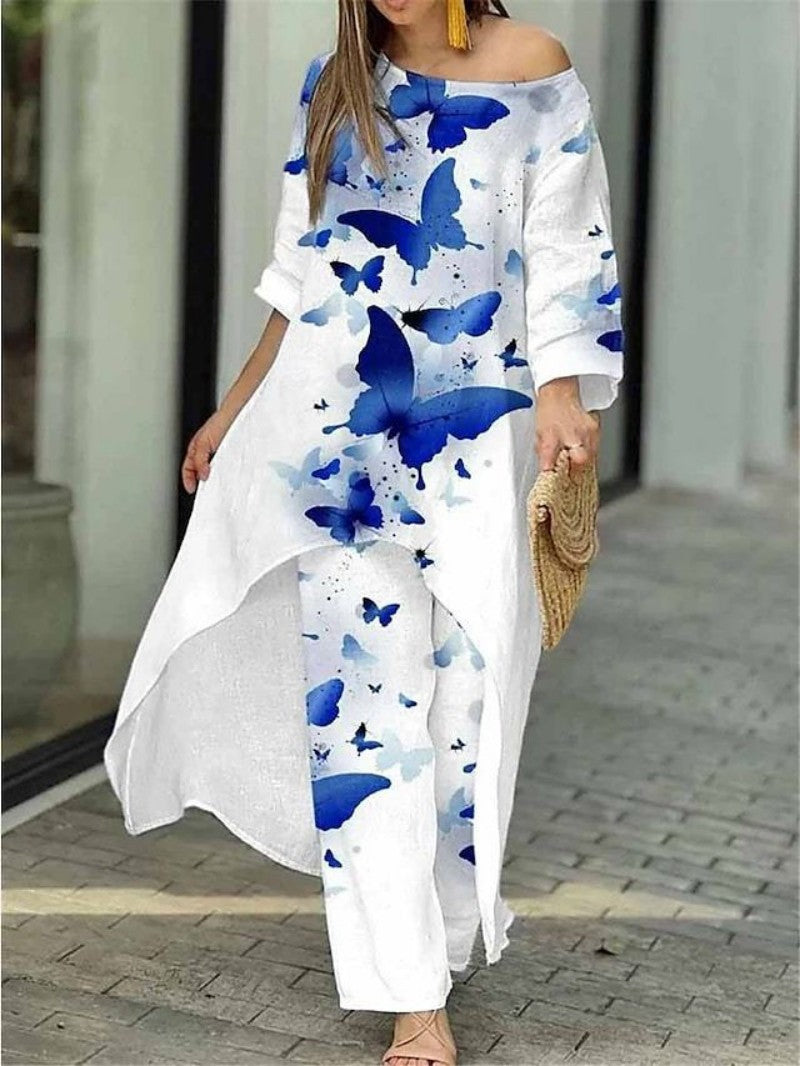 Women's Loose Large Irregular Pattern Print Ninth Sleeve Suits