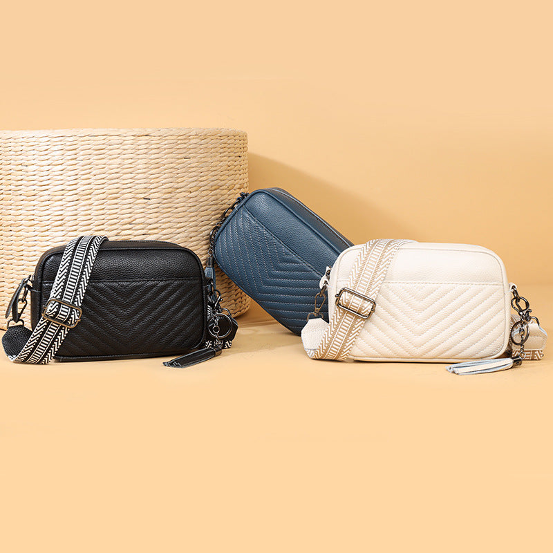 Women's Layer Leather Female Embroidery Thread Solid Crossbody Bags