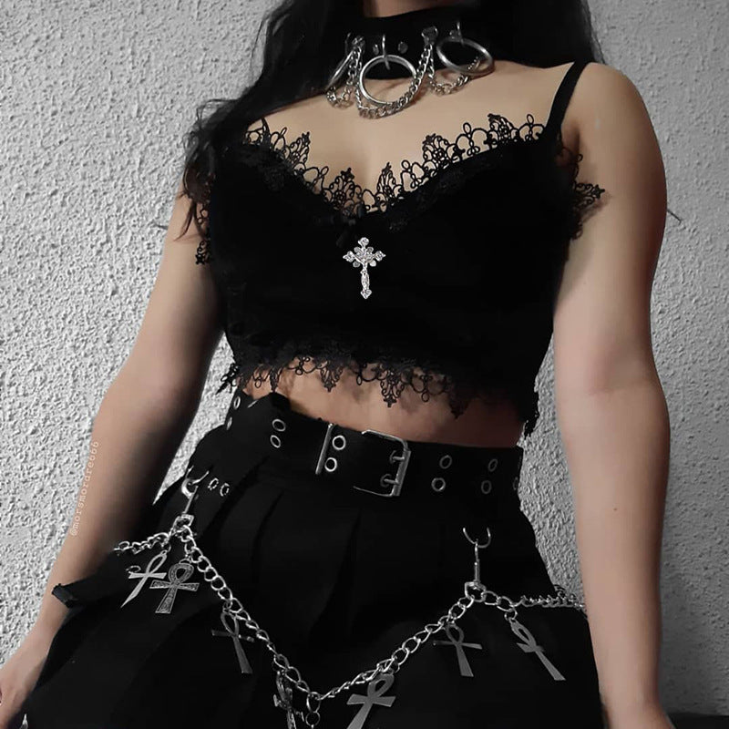 Women's Small Sling Beauty Back Summer Lace Tops