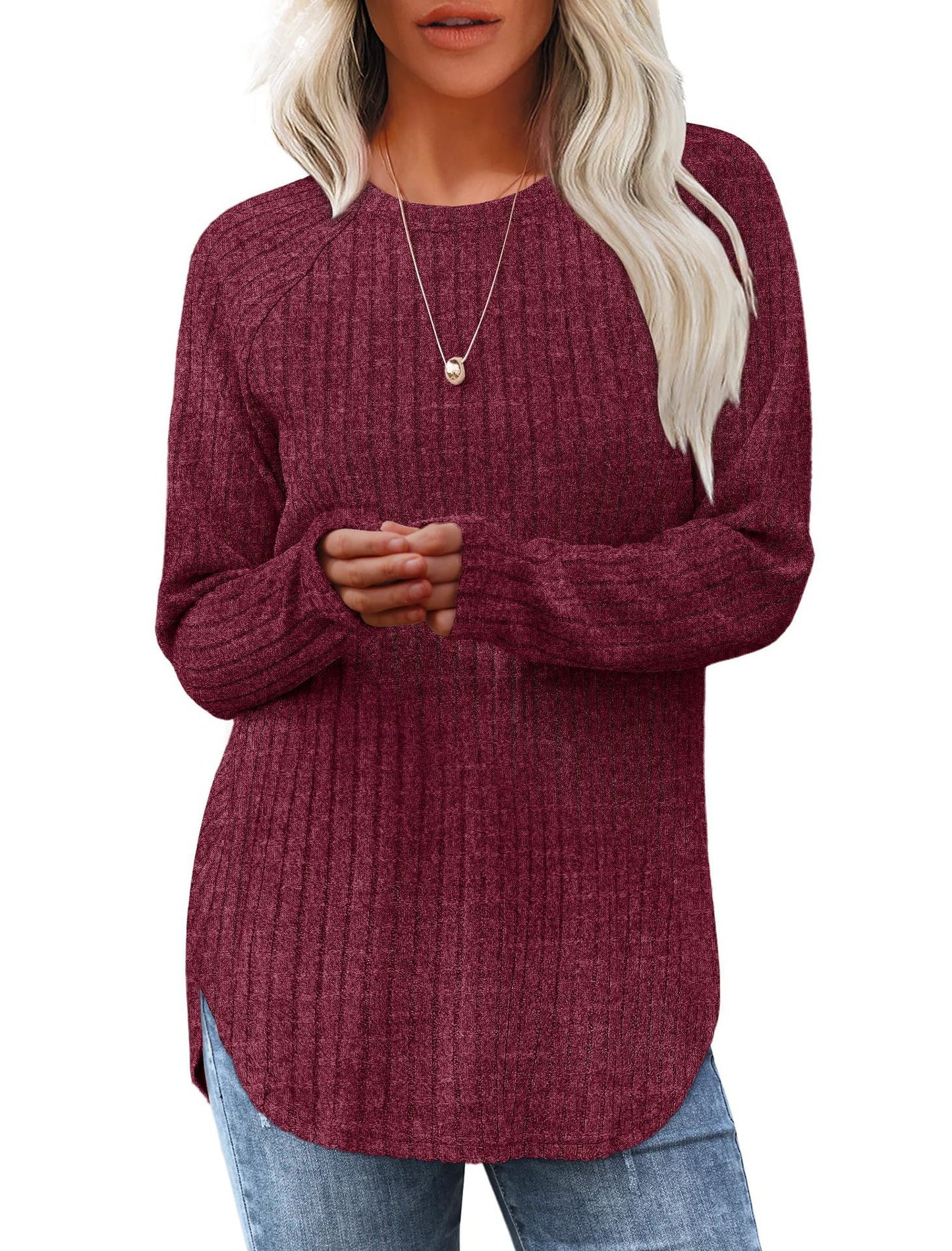 Women's Autumn Loose Round Neck High Low Blouses