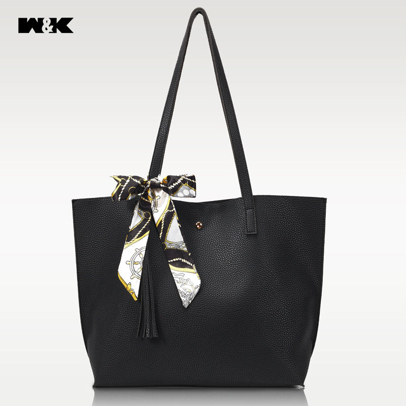 Tassel Lychee Pattern Strap Silk Scarf Portable Large Women's Shoulder Bag