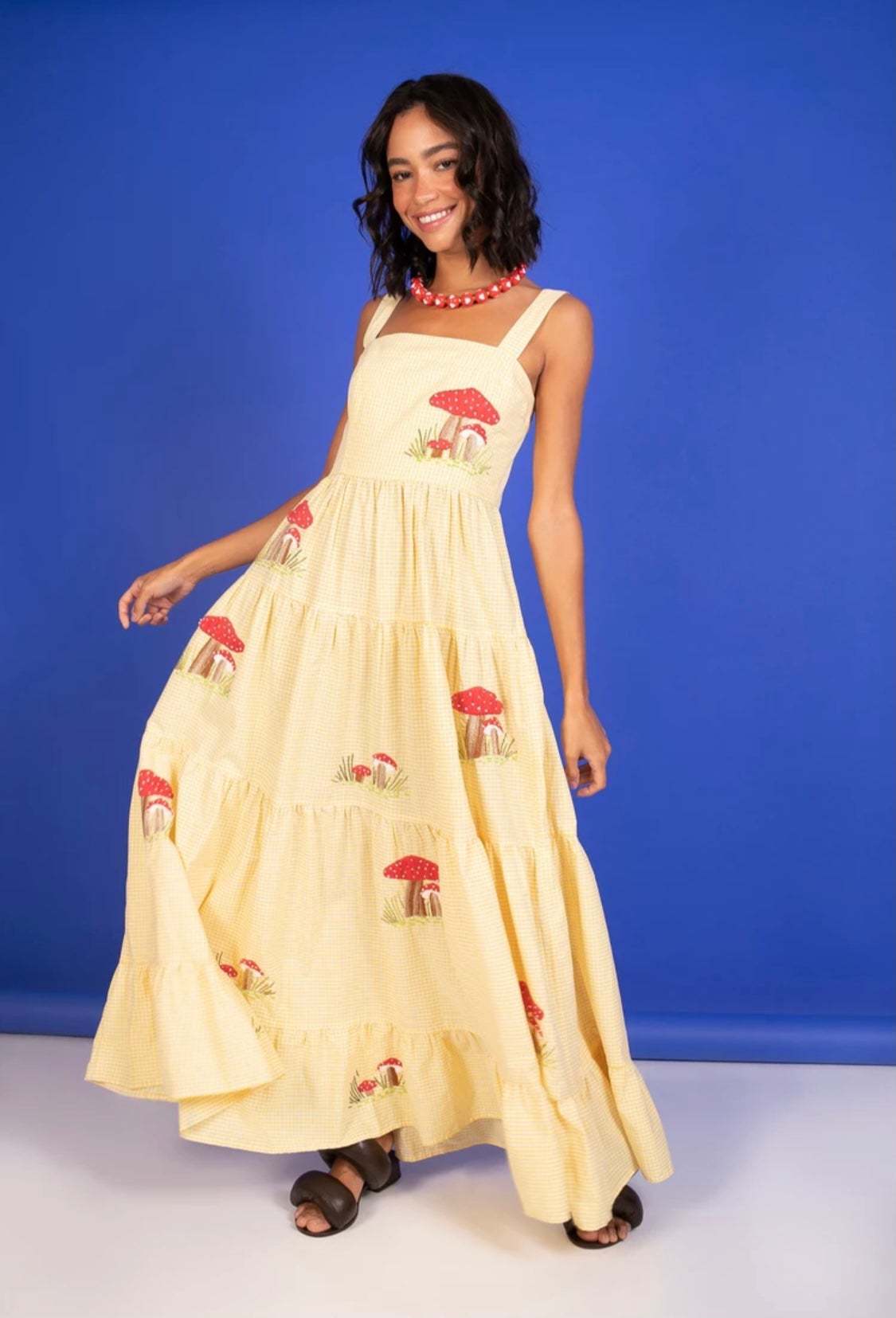 Women's Embroidered Pleated Puffy Sling Dress Beach Dresses