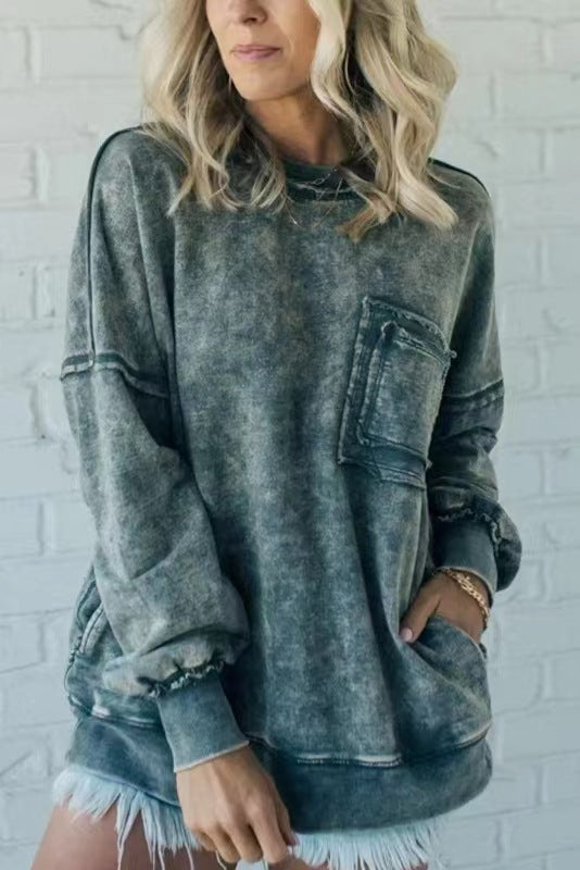 Women's Washed Cotton Loose-fitting Casual T-shirt For Sweaters