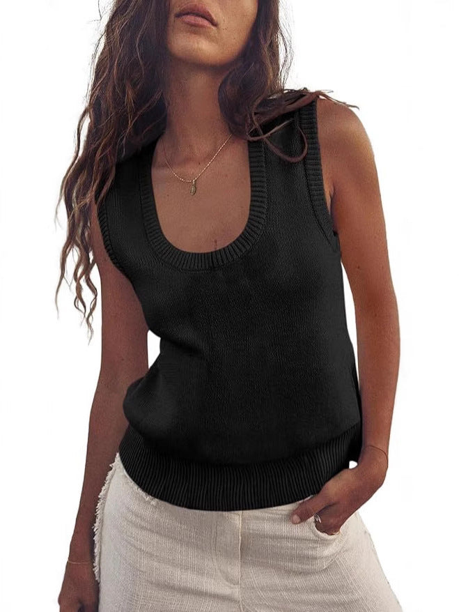 Women's Sleeveless Rib Knitted Out Leisure Basic Knitwear