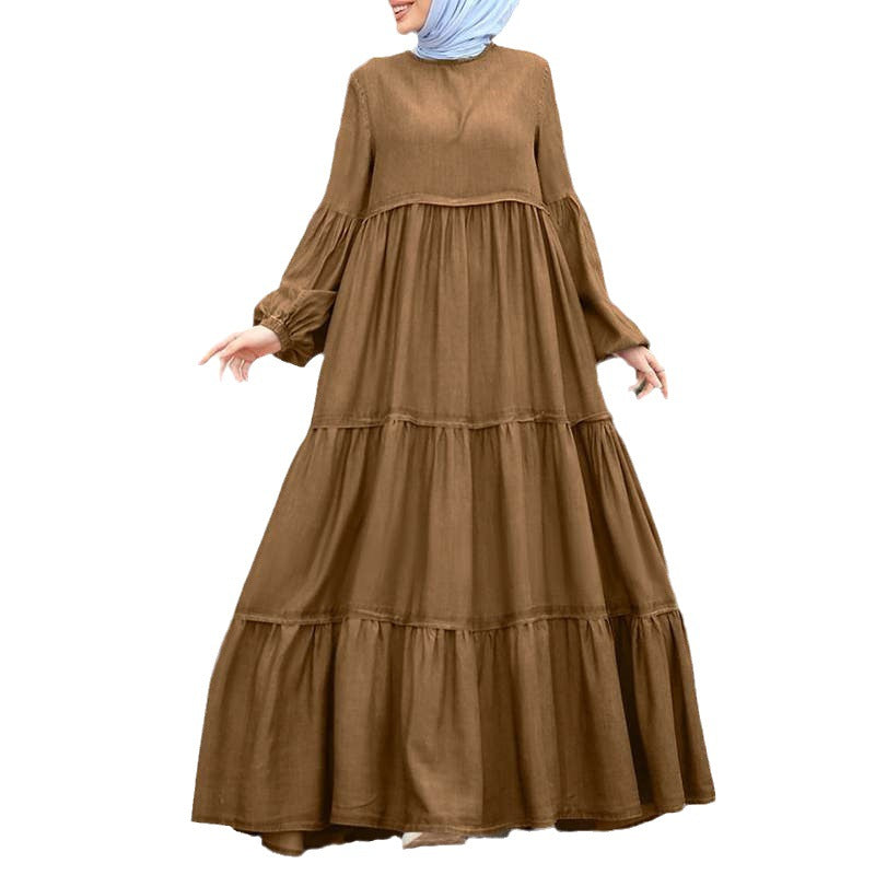 Women's Autumn Muslim Flounced Ruffled Korean Dress Casual Clothing