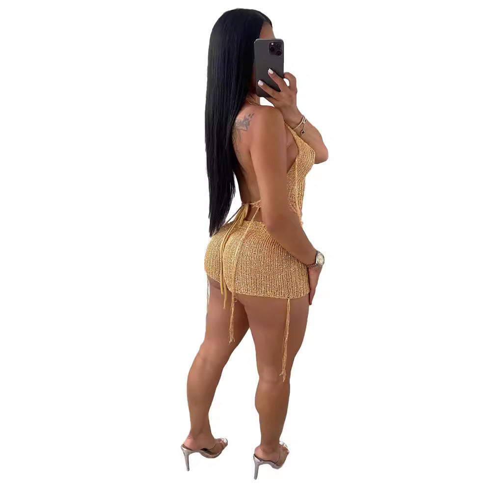 Women's Sexy Bodybuilding Cutout Sequined Three-piece Suits