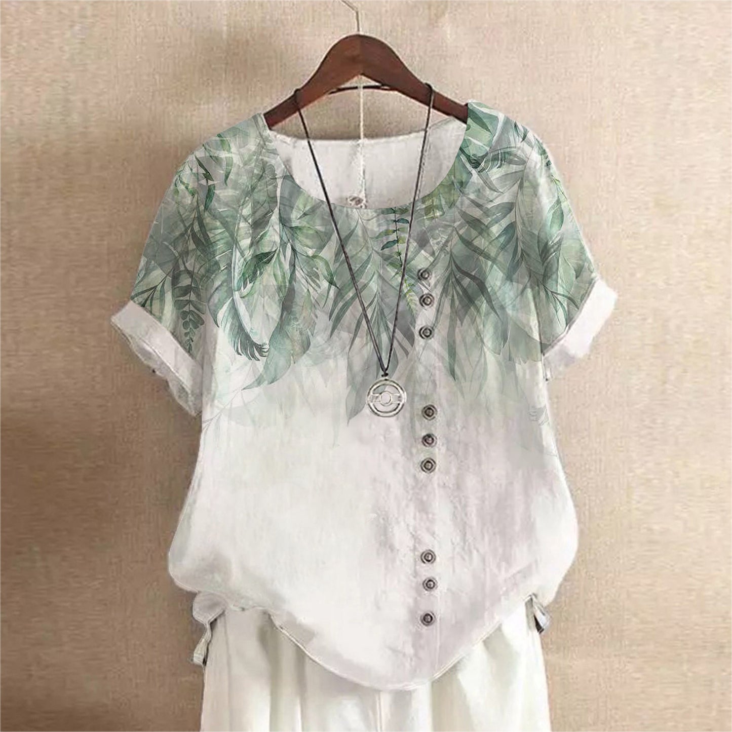 Women's Summer Retro Cotton Linen Fashion Printed Loose Blouses