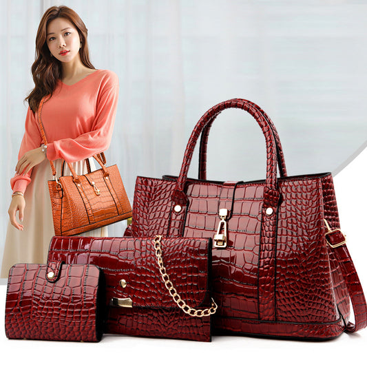 Women's Retro Twist Portable Three-piece Crocodile Pattern Crossbody Bags
