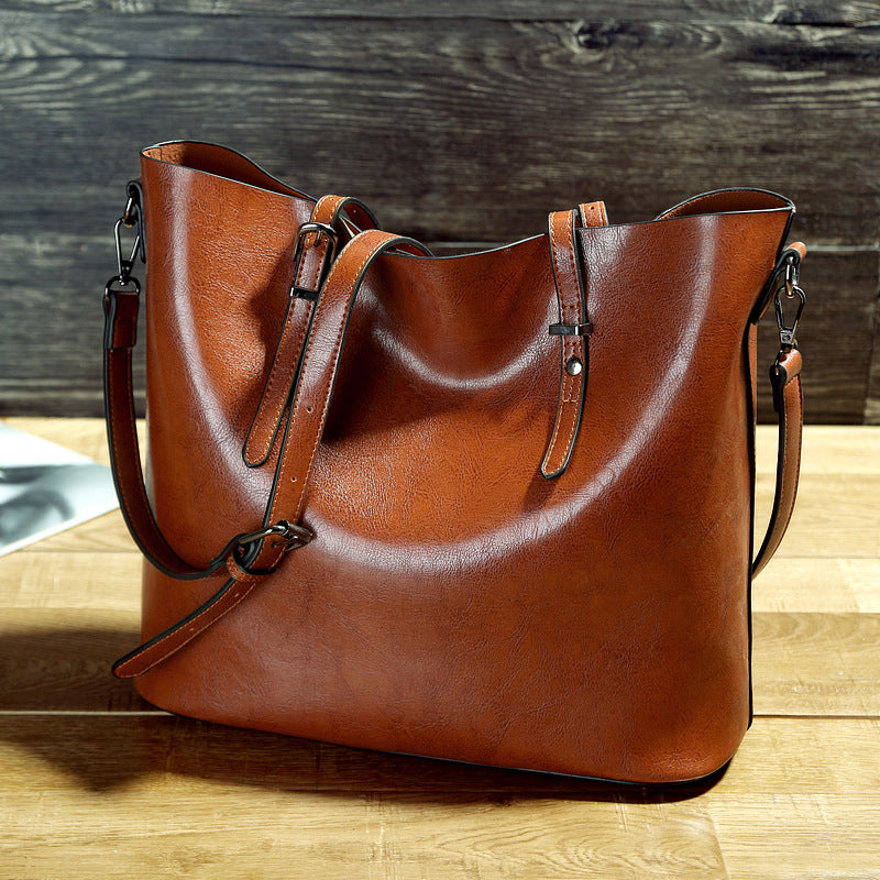 Women's Oil Wax Leather Solid Color Underarm Large Shoulder Bags