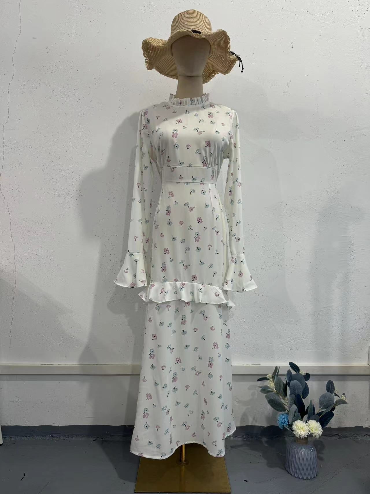 Spring Gentle Fresh Floral Flounce Long Dresses