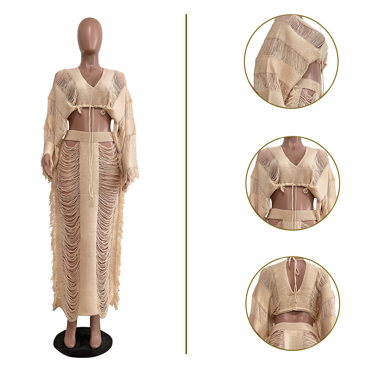 Women's Casual Knitted Hollow Long Sleeve Suits