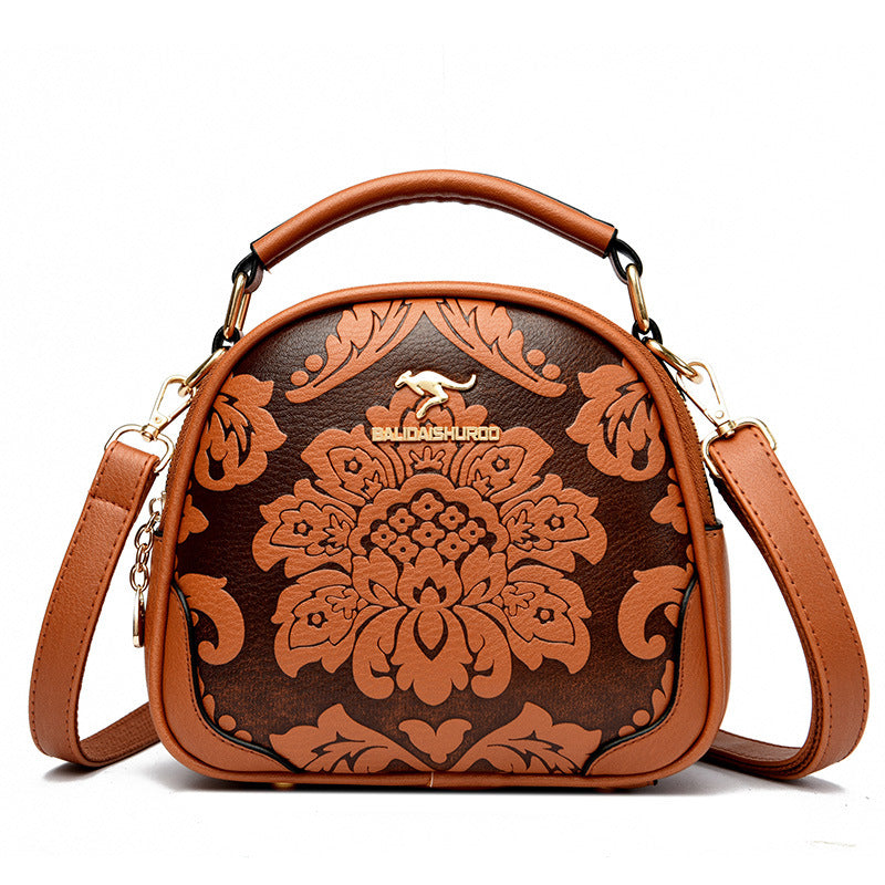 Women's Style Simple Round Ethnic Embossed Mother Crossbody Bags