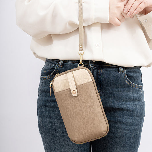 Women's Leather Stylish Color Matching Korean Style Phone Bags