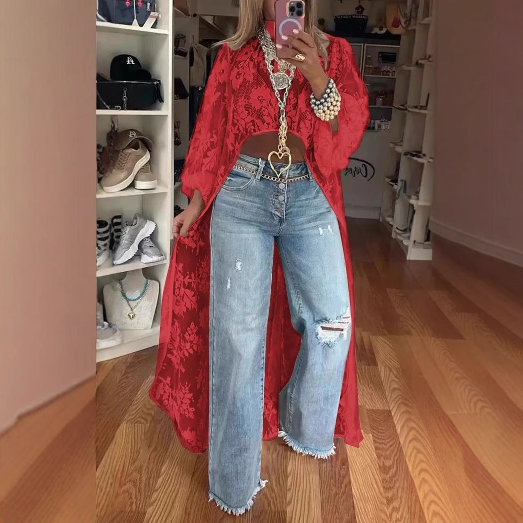 Comfortable Innovative Creative Lace Floral High-low Blouses