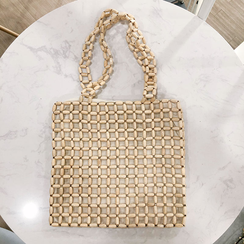 Autumn Large Capacity Wooden Bead Handmade Beaded Weave Shoulder Bags