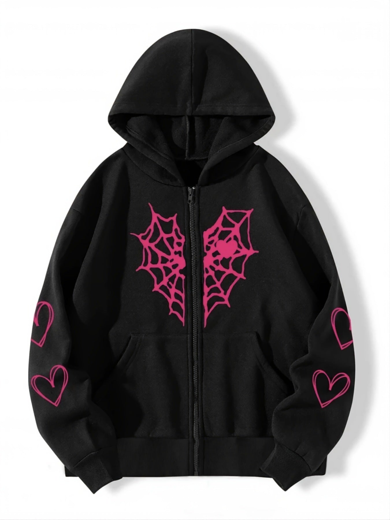 Spider Web Heart Printing Zipper Warm Sweaters