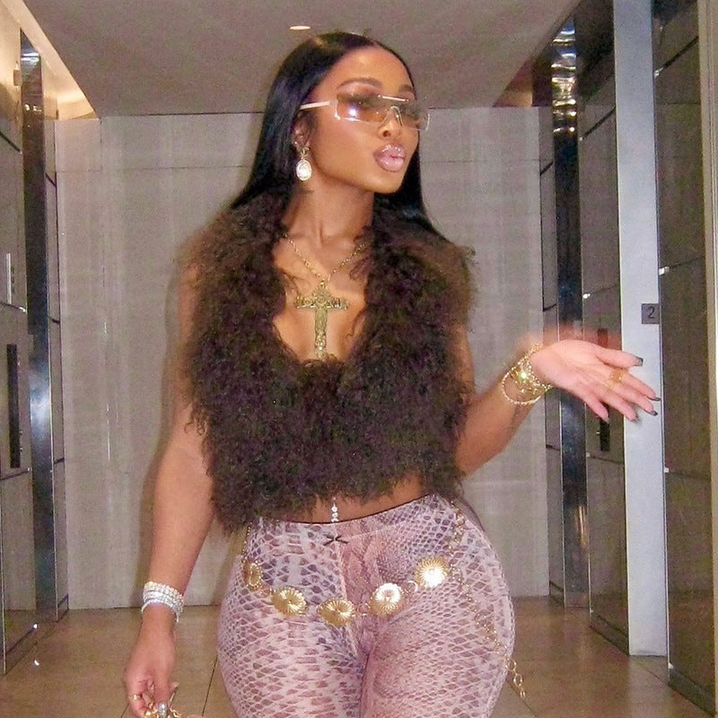 Hot Fashion Sexy Big Backless Fur Vests