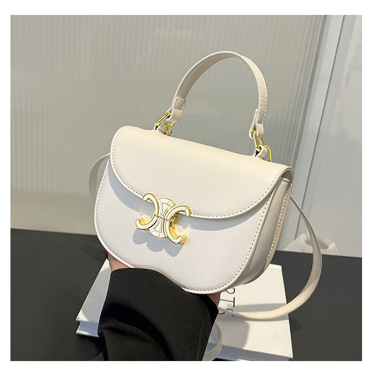 Women's Leather Texture Simple Saddle Retro Arc Bags