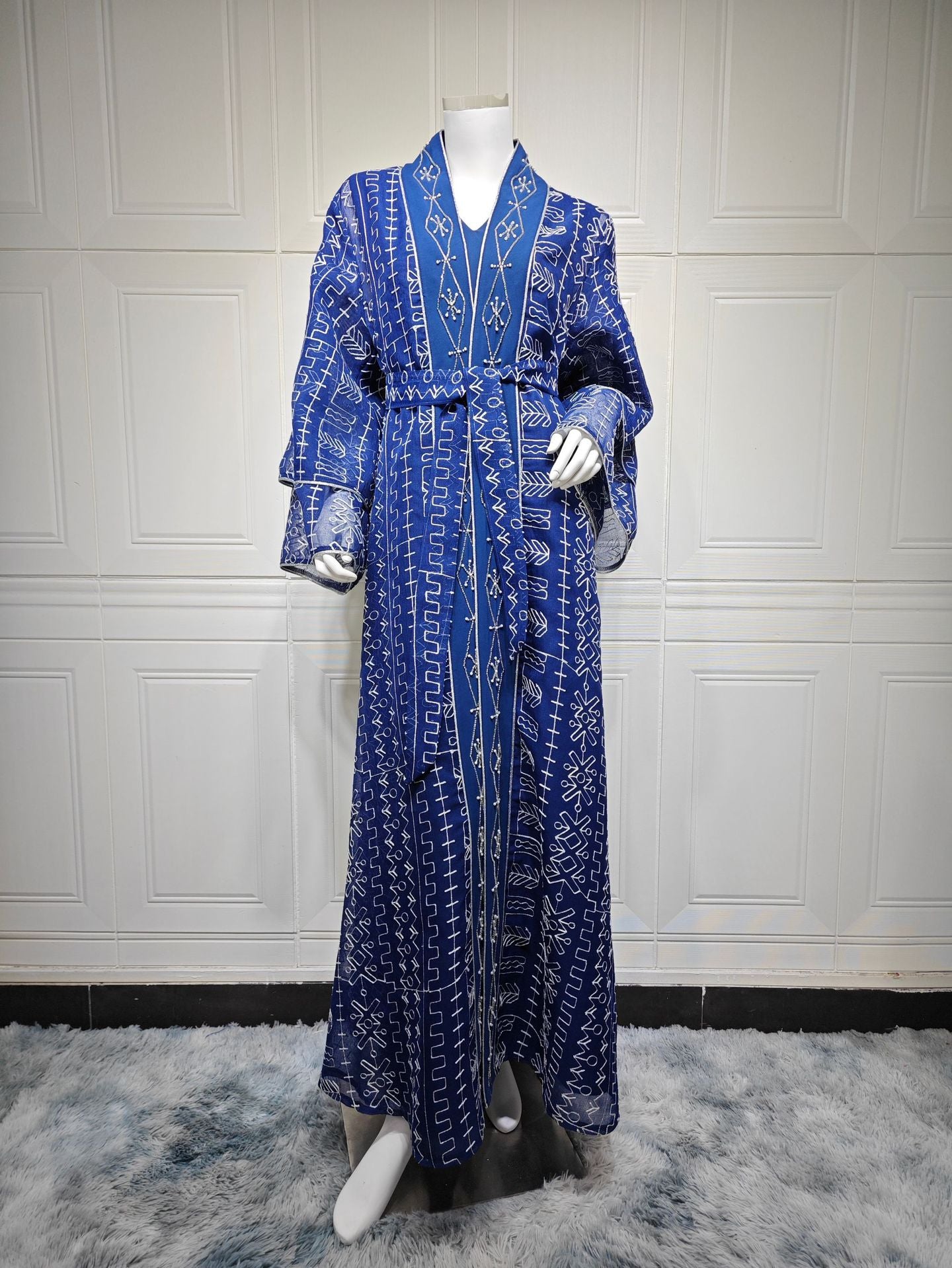 Muslim Robe Mesh Embroidery Saudi Dress Clothing