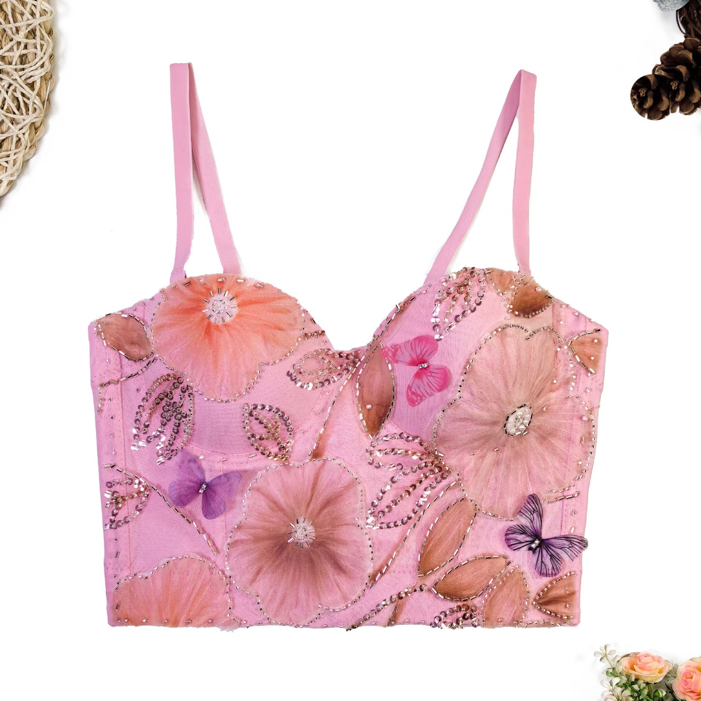 Floral Embroidered Fishbone Corset Sexy Inner Tops